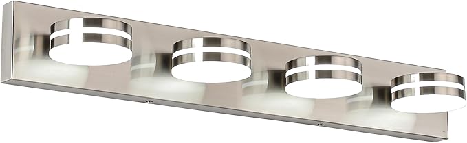 4-Light Bathroom Vanity Light, Brushed Nickel Bathroom Light Fixtures Over Mirror, LED Dimmable 5500K Bath Lighting Fixture, Modern Wall Mounted Lighting Fixture with 360°Rotating Lamp Head
