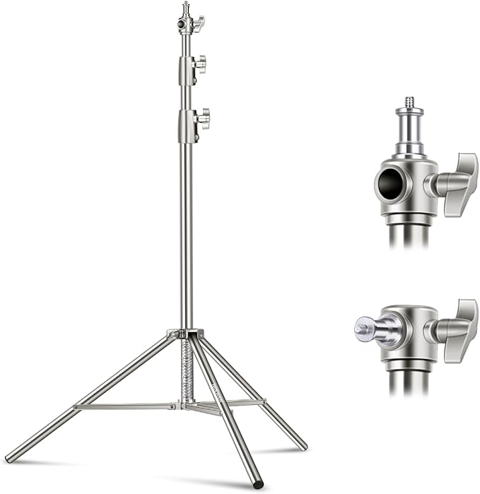 NEEWER 102"/2.6m Stainless Steel Light Stand, Spring Cushioned Heavy Duty Photography Tripod with 1/4” to 3/8” Universal Screw Adapter for Strobe, LED Video Lighting, Ringlight, Monolight, Softbox