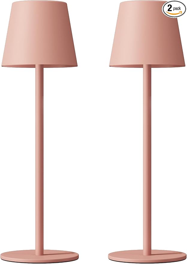 Kakanuo Cordless Table Lamp Rechargeable Pink - KK 2 Pack 5000mAH Battery Operated Lamp for Counter, 3 Color Stepless Dimming Wireless Lamp for Dining Kitchen, Outdoor Patio, Touch Control