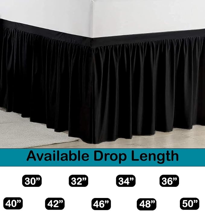 Dorm Bed Skirt, Twin XL, 36" Drop, Black | Soft Microfiber Fabric, College dorm rooms, Hides under-bed storage, Fits 39"x80" Beds, Wrinkle-resistant, Machine Washable