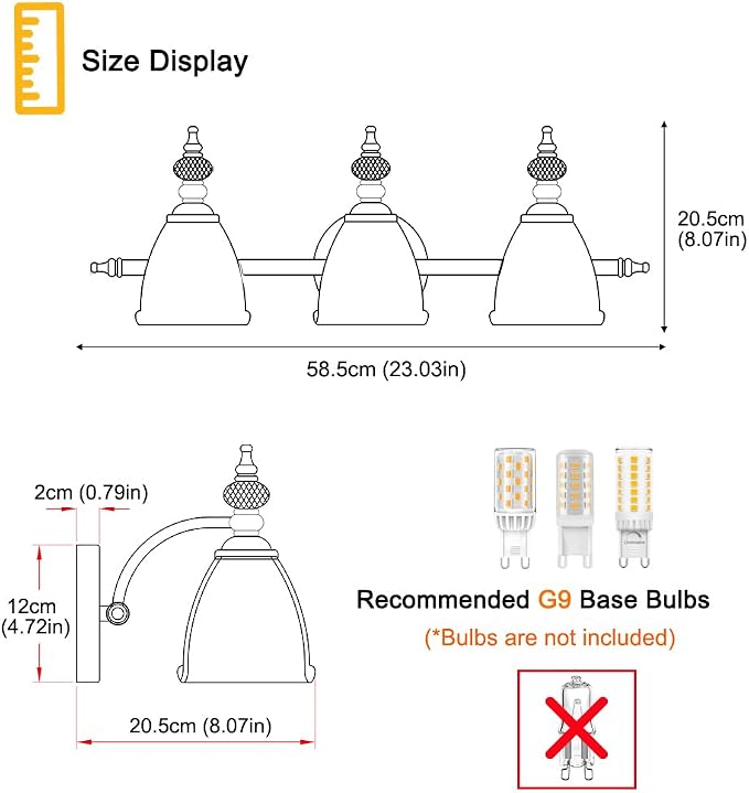 Brushed Nickel Vanity Light, Antique Bathroom Vanity Light Over Mirror, 3 Light Lighting Fixture with Flower Glass Shade, Farmhouse Sconces Wall Lighting for Hallway Living Room Bedroom