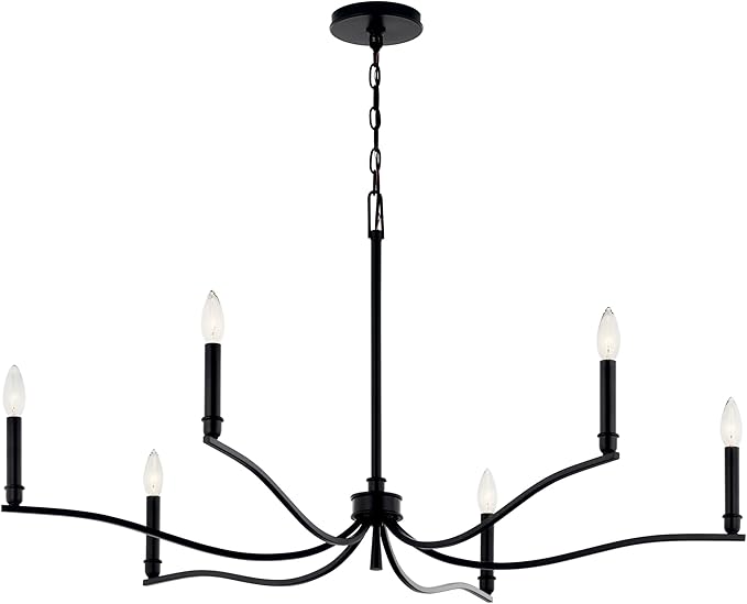 Kichler Malene 6-Light Chandelier, Updated Traditional Light in Black, Sloped Ceiling Compatible, for Foyer, Dining Room or Living Room (22.25" x 42"), 52696BK