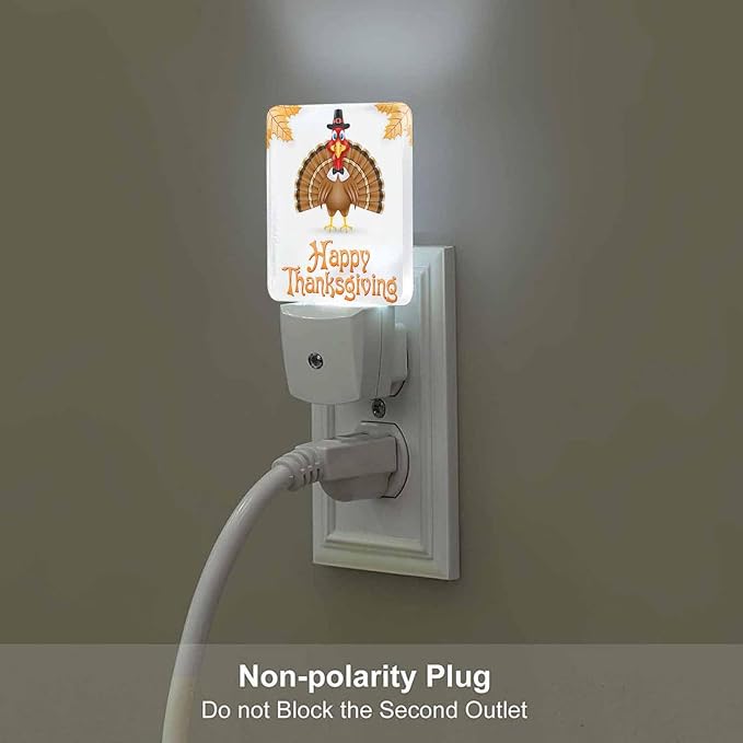 LED Night Light Plug into Wall with Dusk to Dawn Light Sensor White Energy Efficient Thanksgiving Turkey Bird White Nightlight for Bedroom Bathroom Hallway Living Room Kitchen