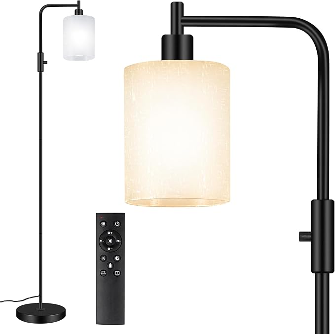 Industrial LED Floor Lamp,Black Metal Dimmable Lamp for Living Room, Bedroom, Office,Remote Control Tall Reading Lamp for Sofa or Desk, Milkly Glass Shade for Home Decor (Industrial, Glass)