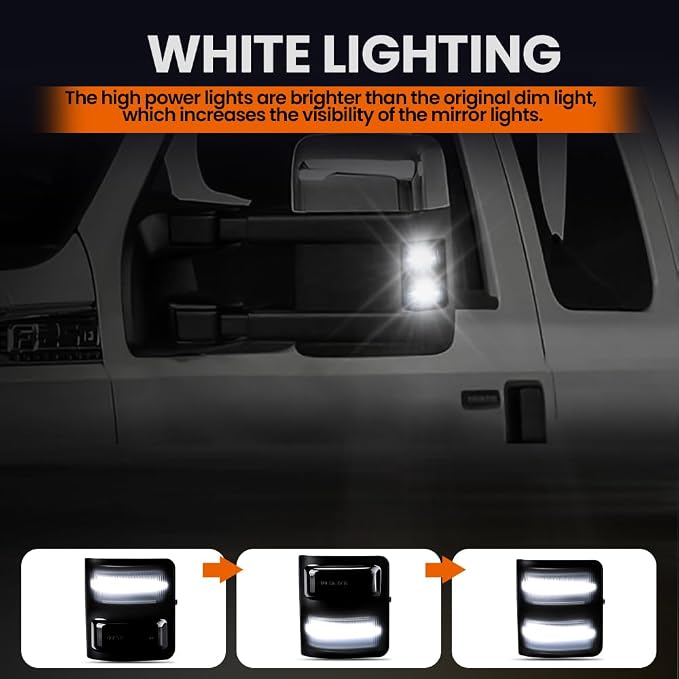 Side Mirror Lights Smoked Lens White for 2008-2016 Ford F250 F350 F450 F550 | LED Side Mirror Marker Lights, White Turn Signal Mirror Light, Replace OEM Mirror Marker Lamps, Pack of 2