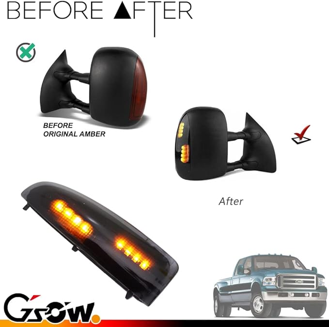 2 PCS LED Side Mirror Marker Lights for Ford 2003-2007 F250 F350 F450 F550 Super Duty / 2000-2005 Excursion, LED Sequential Side Mirror Turn Signal Lamp Assembly - Amber Light