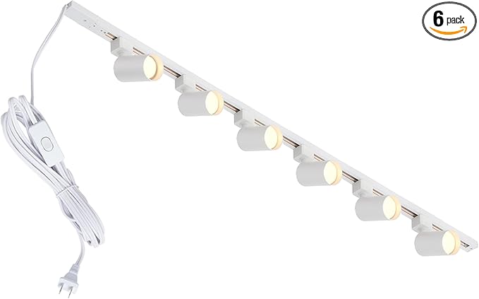 Plug in Track Lighting with Power Cord, 6-Light LED Track Lighting Kit with Track Rail, Modern Kitchen GU10 Track Lighting Fixtures Plug in Ceiling Light with 13FT Plug Cord, White (No Bulbs)