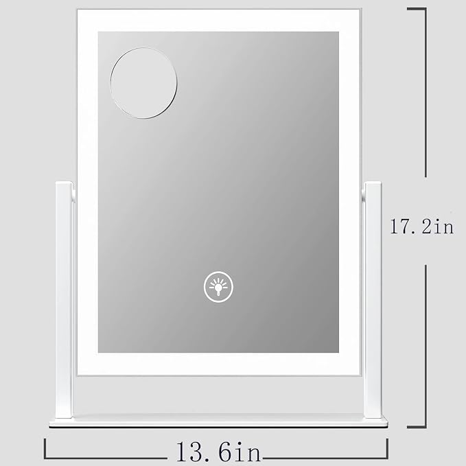 Gvnkvn Lighted Makeup Mirror, 17.2"x13.6" Hollywood Vanity Mirror with Lights, Three Color Modes, Smart Touch Control, 360°Rotation,with 5X Magnifying Glass