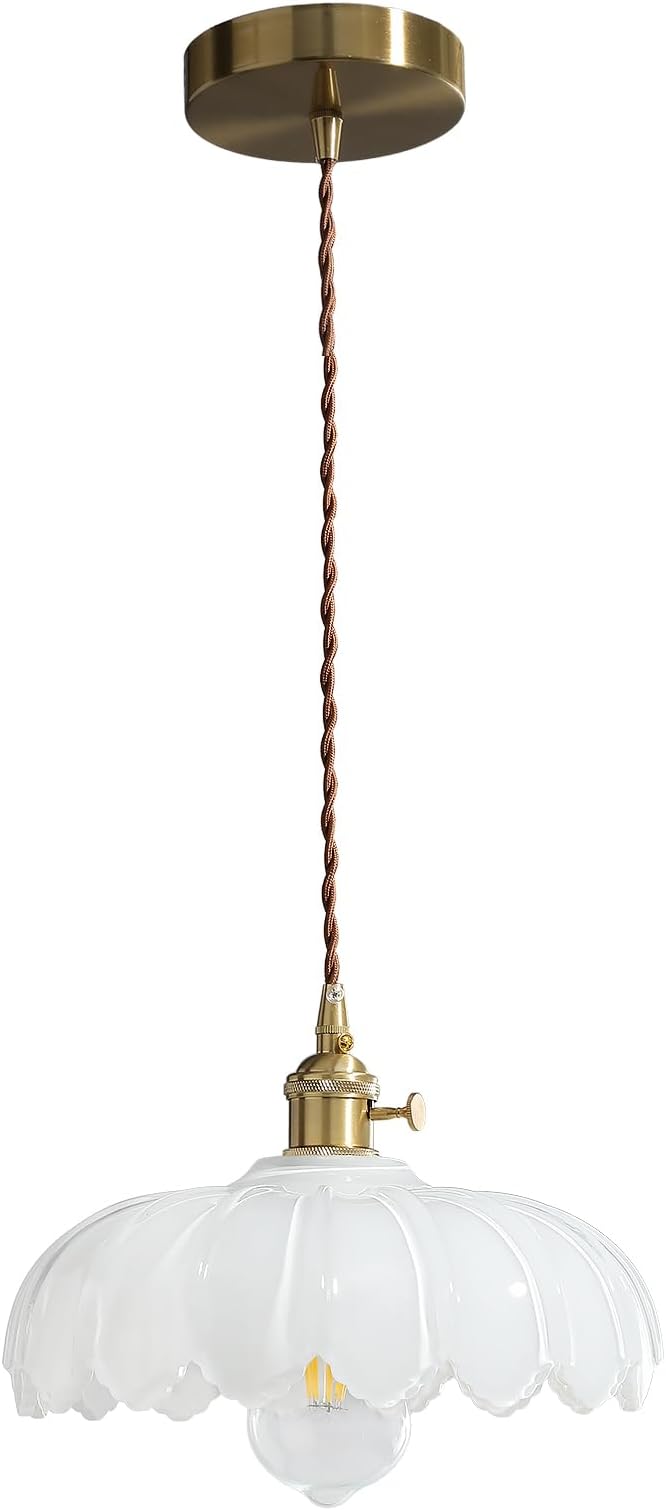 XZHGCEE Vintage Pendant Light Fixtures: Milk Glass Pendant Lights Kitchen Island, White Milk Glass Pendant Light Fixture for Bedroom Dining Room