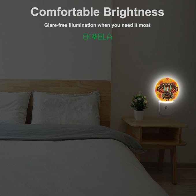 EKOBLA Thanksgiving Night Light, Turkey and Fall Maple Leaf Night Lights Plug Into Wall with Auto Sensor, 0.5W Sleep Friendly