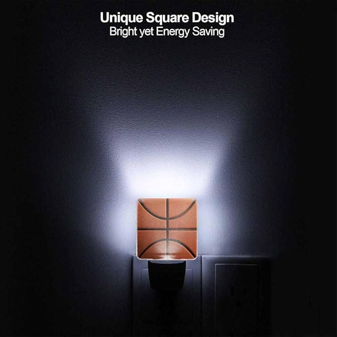 Basketball Background Night Lights Plug into Wall Highly Detailed Texture Night Light with Dusk to Dawn Sensor for Home Bedroom Bathroom Living Room 0.5W Sleep-Friendly