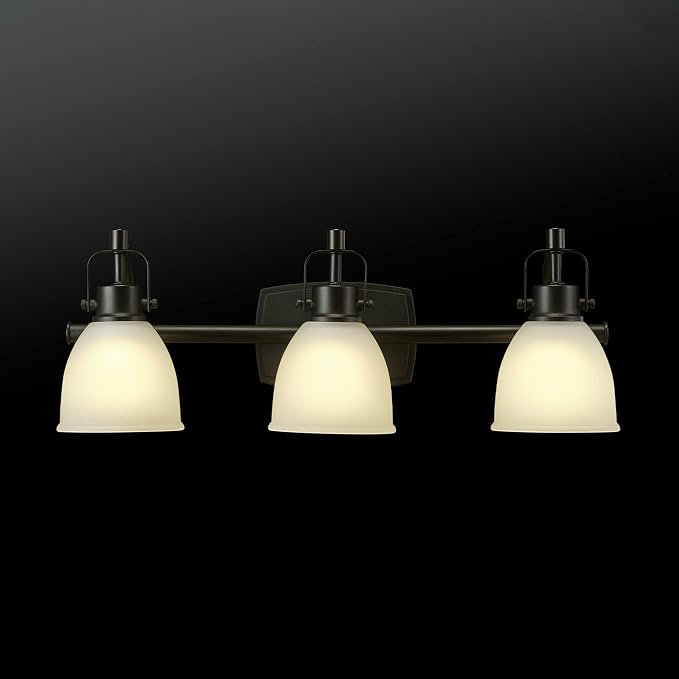 Globe Electric 52090 Gilroy 3-Light 25W Integrated LED Vanity Light with Selectable Color Temperature, Matte Black, Frosted Glass Shades, 1780 Lumens, 3000K-4000K-5000K Switch, Energy Star Certified