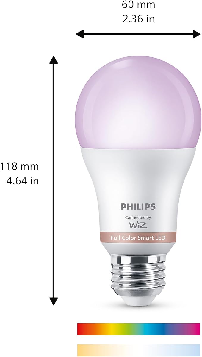 PHILIPS Smart Lighting Connected Light Bulbs, 2-Pack, Color A19 60W 800LM E26 Indoor LED Lights, Smart Bulbs with Motion Detection, Control with Voice or App