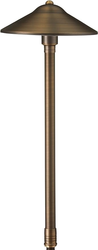 VOLT Max Spread 12V Cast Brass Path Light (25" Tall, 9" Shade) with 3W 2700K Warm White G4 LED Bulb for Low Voltage Landscape Lighting on Outdoor Pathway, Walkway, Garden, Driveway or Patio