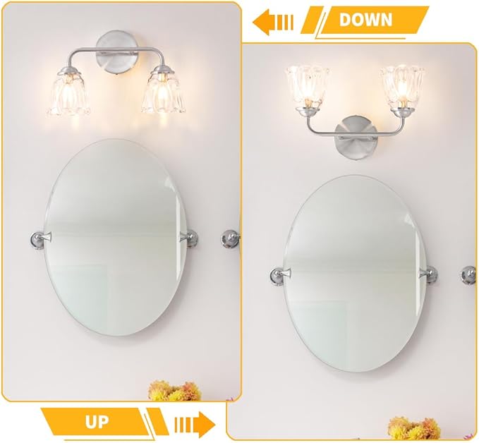 Vintage Bathroom Vanity Light, Brushed Nickel Vanity Lights Over Mirror, 2-Light Elegant Bathroom Light Fixture with Flower Glass Shade, Wall Sconce Lighting for Bedroom Lining Room