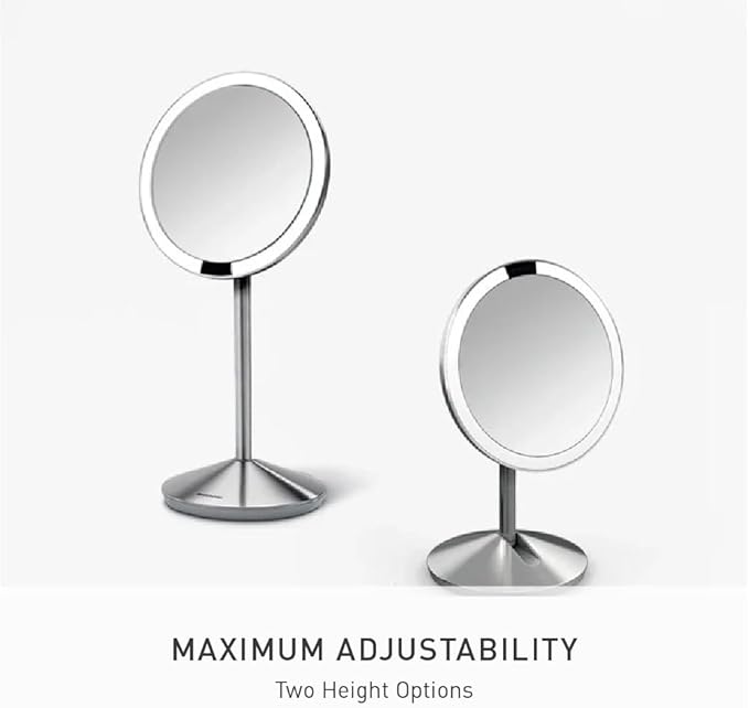 simplehuman Sensor Mirror, 5" Round Rechargeable Mini Travel Makeup Mirror, 10x Magnification, Brushed Stainless Steel
