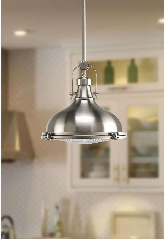 Progress Lighting 1-Light Fresnel Glass Coastal Pendant Light, Fresnel Lens Collection , Indoor, P5188-09, Brushed Nickel