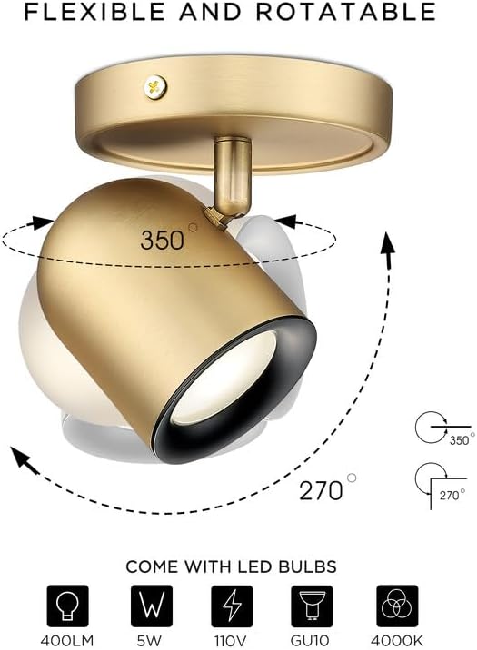 FEMILA 44" Adjustable LED Track Light - 4000K Gold Ceiling Track Lighting Fixture, Rotatable | Modern Kitchen Track Lights | Versatile LED Track Lighting Kit, 4FS78TL-5 BG