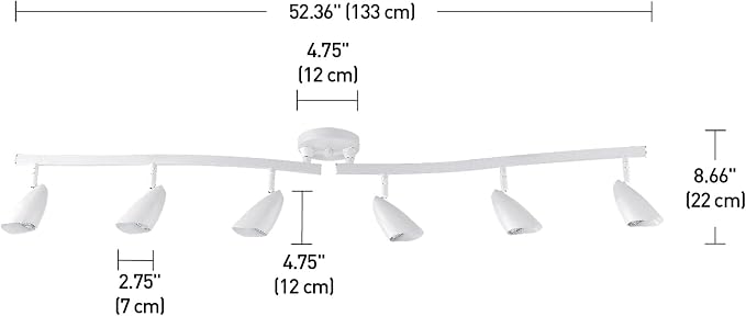 Globe Electric 59353 Grayson 6-Light Adjustable S-Shape Track Lighting, White Color, Matte Finish, 8.66", Bulbs Not Included