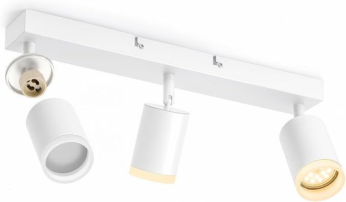 Bojim LED Track Lighting Fixtures Ceiling Mount for Kitchen, 3 Light Modern White Track Lights with Acrylic Ring, Adjustable Spot Lights for Dinning Living Room Hallway, GU10 Base (Bulb Not Included)