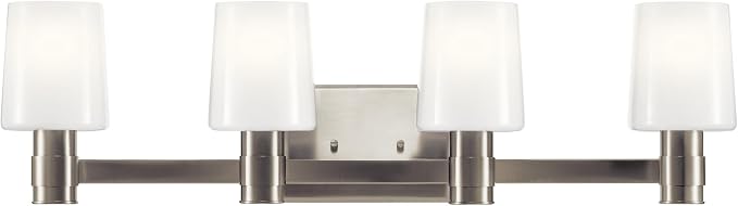 Kichler Adani 4-Light Bathroom Vanity Light, Brushed Nickel | Modern vanity light with opal glass for bathrooms and powder rooms (30" x 8.25"), 55177NI