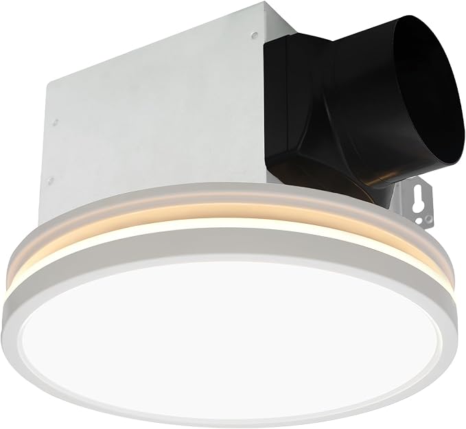 Akicon Bathroom Exhaust Fan with Light, 80 CFM 2.0 Sones Bathroom Fan for Ceiling, 3CCT 15W Dimmable LED Light and 3.5W Nightlight Vent Fan Combo for Home, Round, White