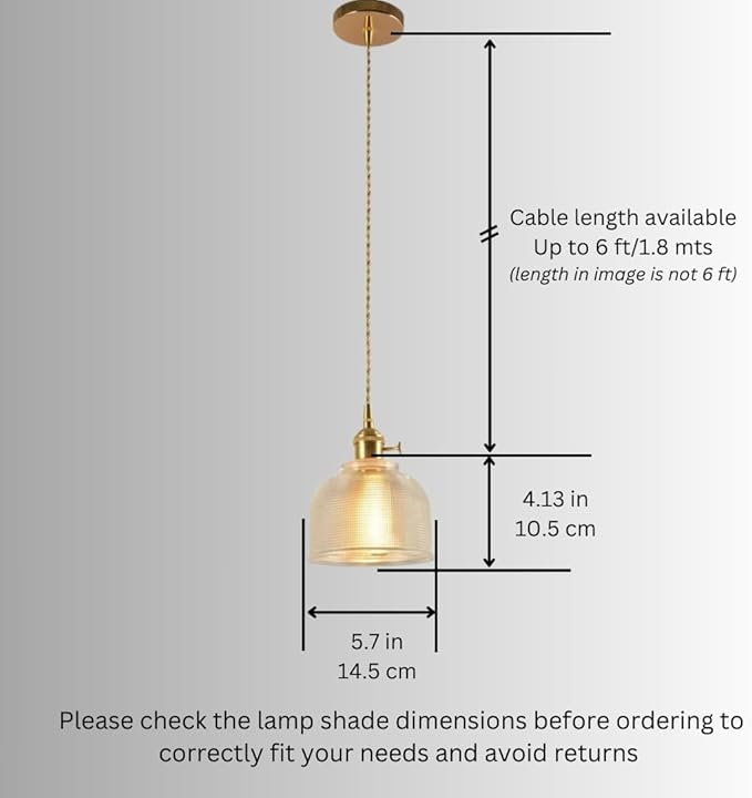 Mini Pendant Light Fixture - Brass Hanging Lamp for Kitchen Island, Bedroom, Entryway, Hallway