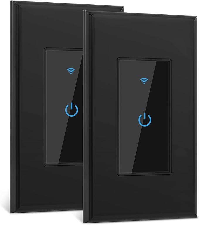 Smart Switch 2.4GHz WiFi Light Switch 2Pack Compatible with Alexa and Google Home, Single Pole, Needs Neutral Wire (Black)