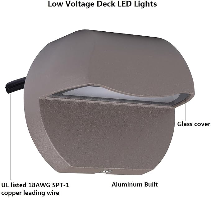 Outdoor Deck Lights LED Low Voltage Landscape Lighting 12V | Cast Aluminum Patio Gazebo Fence Posts Step Wall Mount Lights Warm White Textured Bronze Finish Pack of 2