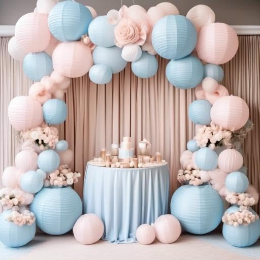 Pack of 6 Round Paper Lantern Lamp Paper Lanterns Party Decorations (Baby Pink Blue Shade, 16")