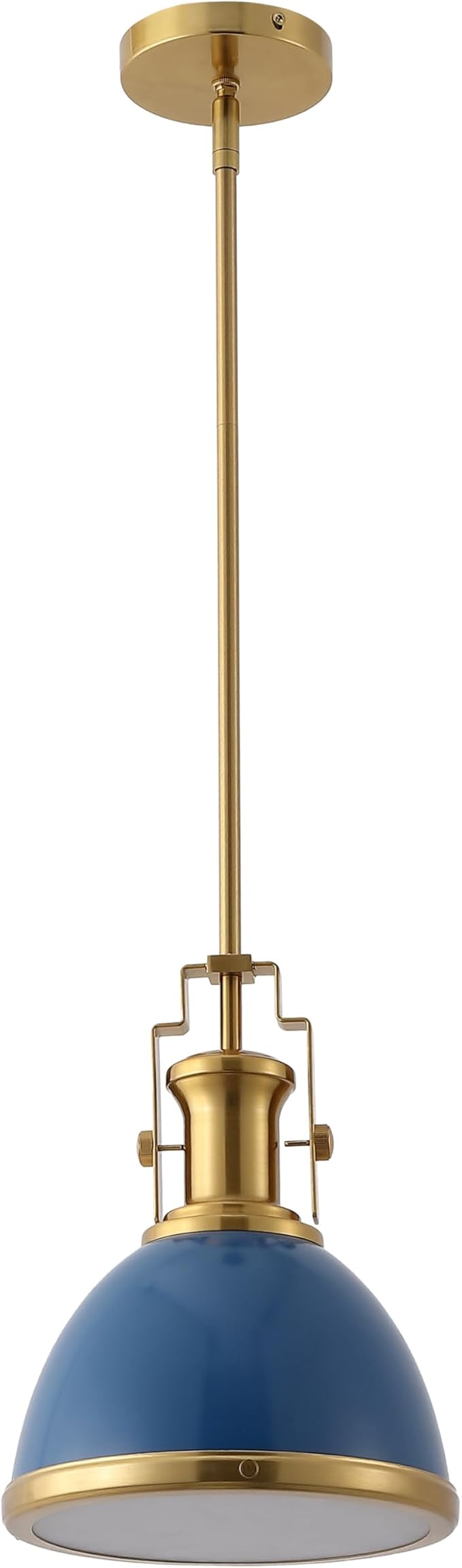 JONATHAN Y Homer Industrial Dome Pendant 10", Navy/Brass Gold | 1-Light, Farmhouse Style, Adjustable Hanging Height, Glass Diffuser, Sloped Ceiling Compatible, Metal, LED Bulb Included