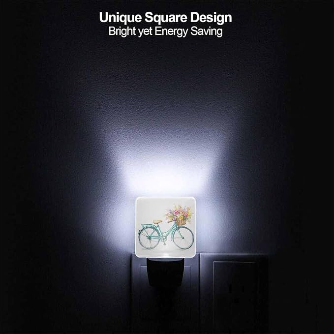 A Bicycle Night Light A Bouquet of Flowers in The Blue Basket Plug into Wall with Dusk to Dawn Light Sensors 0.5W Warm Nightlights for Bedroom Bathroom Hallway