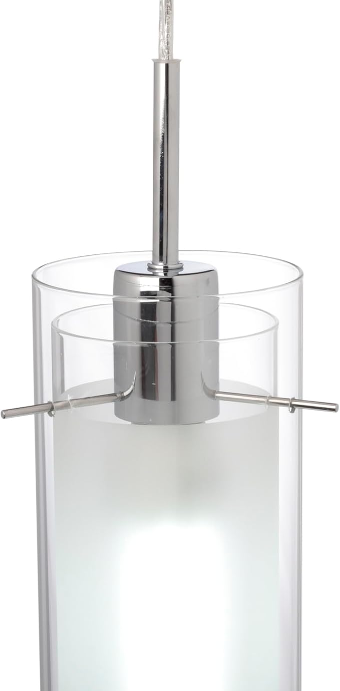 Globe Electric 64023 1-Light Pendant, Polished Chrome Finish, Clear Glass Shade with Frosted Glass Insert, Pendant Light Fixture, Adjustable Height, Light Fixture Ceiling Hanging, Bulb Not Included