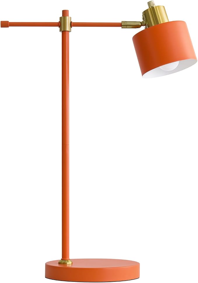 22.2" Modern Desk Lamp, Metal Table Lamp with LED Bulb, Adjustable Reading Lamps for Living Room, Mid Century Task Lamp for Home Office, Industrial Bedside Lamps with Solid Base, Orange