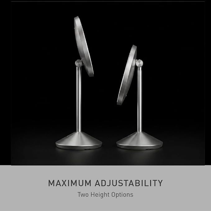 simplehuman Sensor Mirror Fold, 5'' with 5X Magnification, Round Rechargeable Travel Makeup Mirror, Tru-Lux® Full-Spectrum Light, Adjustable Brightness & Height, Brushed Stainless Steel