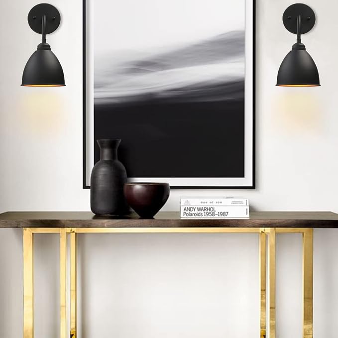Phansthy Industrial Wall Sconce Matte Black Barn Farmhouse Wall Light Fixture with Metal Lampshade (gooseneck)