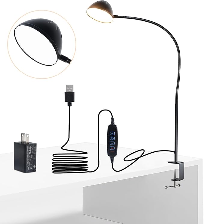 Long Gooseneck Clamp Lamp, Clip Desk Lamp with Clamp, 10W, 1100 LMS, 3 Color Modes, 10 Brightness Levels, 31 Inches Long Flaxible Gooseneck, Perfect for Craft, Reading, Home, Office
