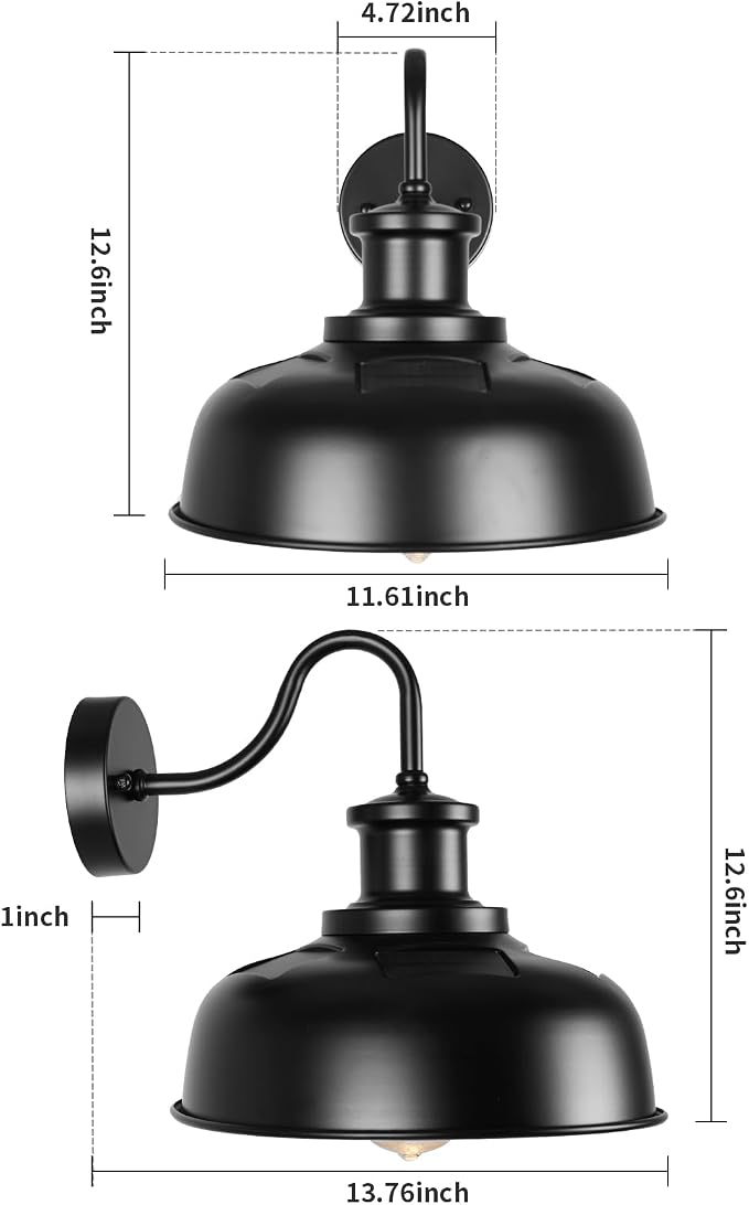 Solar Barn Lights for Outside, Outdoor Wall Light Solar Powered, Farmhouse Exterior Wall Sconces, Industrial Outside Lighting Fixture, Rustic Lanterns Work with Gooseneck Barn Shed Coop Patio