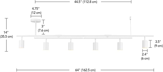Globe Electric West 64" 6-Light Track Lighting, Matte White, Center Swivel Bars, Bulb Not Included