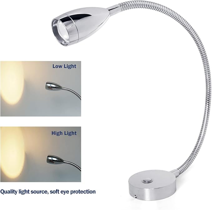 THALASSA 12V RV Gooseneck Reading Lamp with Dimmer Switch - Warm White Interior Lighting for Caravans, Motorhomes, Boats, and Trucks
