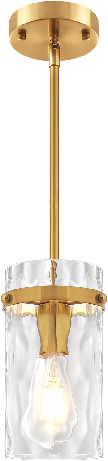 Brushed Gold Pendant Lights Kitchen Island, Modern Hammered Glass Pendant Lighting Over Island Adjustable Kitchen Hanging Light Fixtures Mini Pendant Light for Bathroom Dining Room Hallway Foyer