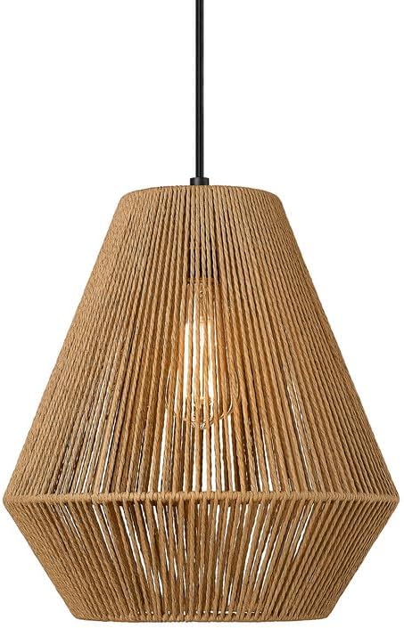 ELYONA Woven Pendant Lights Modern Boho Hanging Lamp with 12" Handwoven Rattan Basket Shade Adjustable Rustic Pendant Light Fixtures for Kitchen Island Farmhouse Dining Room Bar Bedroom Foyer Hallway
