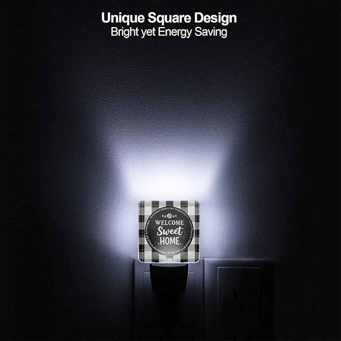 Black Circle Letters Night Lights Plug into Wall Black and White Checkered Pattern Night Light with Dusk to Dawn Sensor for Home Bedroom Bathroom Living Room 0.5W Sleep-Friendly
