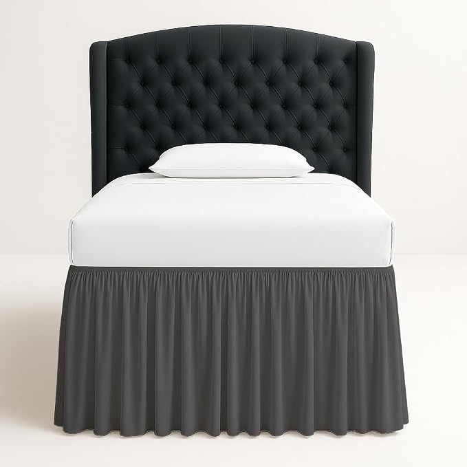 Cottingon Dorm Bed Skirt Twin XL 46" with Split Corners, 100% Microfiber Soft and Stylish, College Room Essential, Extra Long Dust Ruffle for Extended Beds, Dark Grey