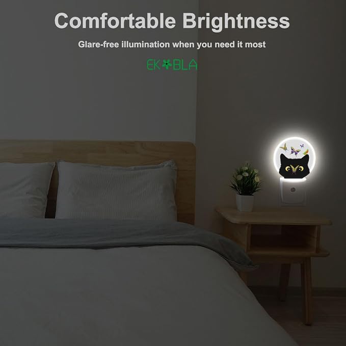 EKOBLA Cat and Butterfly Night Light, Butterfly on Kitten Nose Cute Night Lights Plug Into Wall with Dusk to Dawn Sensor for Kids Room