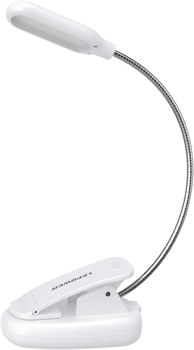LEPOWER Clip on Book Light/Reading Light/Clip Light with 5 LED Eye Care, 3 Color Changeable, Portable Reading Lamp, Battery Operated, Bed Lights for Kids, Bookworms, Students(White)