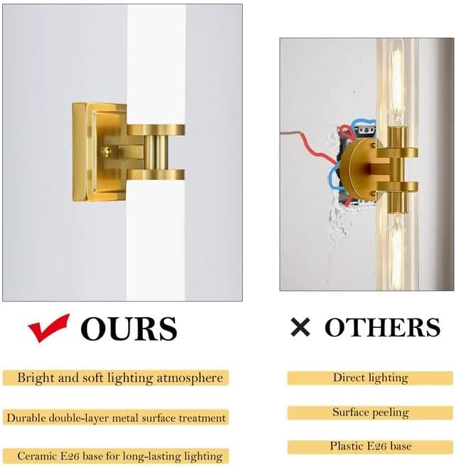 Gold Wall Sconces Set of Two, 32 Inch Bathroom Sconces with Frosted Glass, Modern Sconces Wall Light Fixtures for Bathroom Mirror Living Room Bedroom Hallway (Bulbs Not Included)