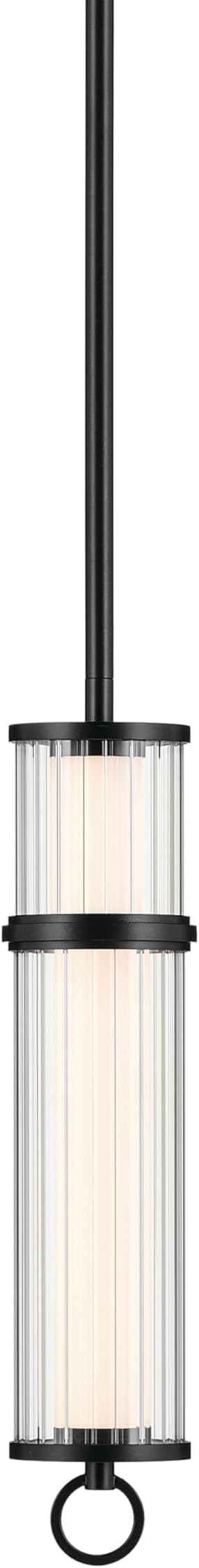 Kichler Riven LED 1-Light Pendant with Clear Fluted Glass in Black, Sloped Ceiling Compatible, for Kitchen or Dining Room (15.5" x 5"), 52755BKLED