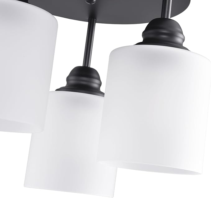 Semi Flush Mount Ceiling Light with Clear Glass Shades,3-Lights Industrial Semi Flush Mount Ceiling Light, 3-Light Industrial Black Light Fixtures Ceiling Mount for Kitchen Living Room Foyer