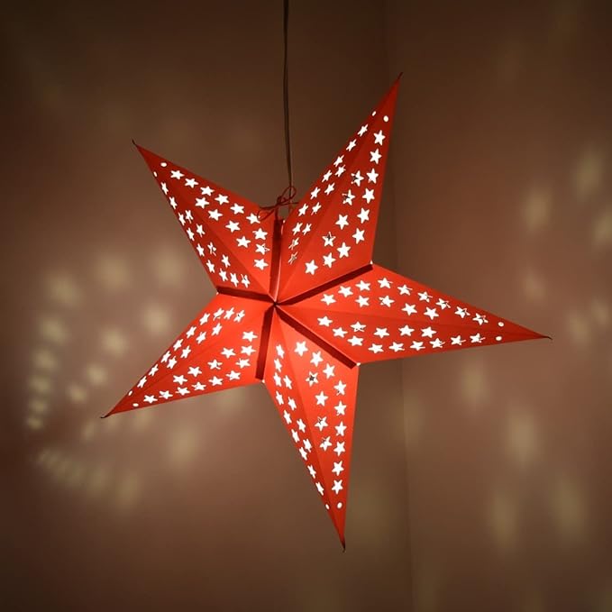 Solid Red Paper Star Lantern with 12 Foot Power Cord Included